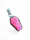 Making Waves Jewelry and Accessories coffin pendant with neon pink lab-created opal in oxidized sterling silver setting