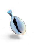 Making Waves Jewelry and Accessories cowrie shell pendant with a polished silver setting on a white background