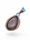 Making Waves Jewelry and Accessories cowrie shell pendant in a polished silver setting with a creamy organic finish.