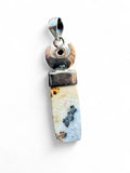 Making Waves Jewelry and Accessories crescent moon pendant with dendritic agate and garnet in 925 sterling silver