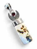 Making Waves Jewelry and Accessories crescent moon pendant with dendritic agate, garnet, and 925 sterling silver.