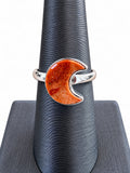 Making Waves Jewelry and Accessories crescent moon ring with a textured orange stone set in polished sterling silver.