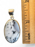Making Waves Jewelry and Accessories oval dendritic agate pendant with black fern-like inclusions in sterling silver