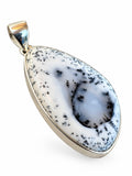 Making Waves Jewelry and Accessories dendritic agate teardrop pendant in a polished sterling silver bezel setting.