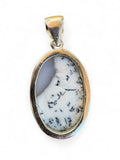 Making Waves Jewelry and Accessories oval dendritic agate pendant with black fern-like inclusions in sterling silver