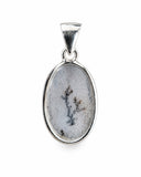Making Waves Jewelry and Accessories oval dendritic agate pendant with dark fern-like inclusions in sterling silver.