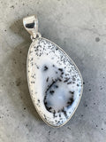 Making Waves Jewelry and Accessories dendritic agate teardrop pendant with black fern-like inclusions in sterling silver