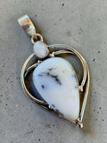 Making Waves Jewelry and Accessories dendritic opal and moonstone sterling silver heart pendant with fern inclusions.