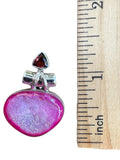 Making Waves Jewelry and Accessories sterling silver pendant with hot pink druzy agate and triangular garnet gemstone.