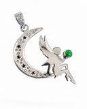 Making Waves Jewelry and Accessories sterling silver fairy on crescent moon pendant with green gemstone and star details