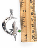 Making Waves Jewelry and Accessories sterling silver fairy on crescent moon pendant with green stone and ruler scale