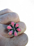Making Waves Jewelry and Accessories floral statement ring with hot pink teardrop stones and oxidized silver finish
