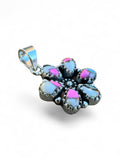 Making Waves Jewelry and Accessories sterling silver floral pendant with pink, white, and turquoise stone inlay.