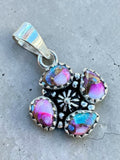 Making Waves Jewelry and Accessories artisan sterling silver pendant with four vibrant pink and turquoise floral stones