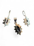 Making Waves Jewelry and Accessories garnet pendant and drop earrings set with beaded sterling silver back view