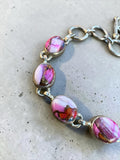 Making Waves Jewelry and Accessories handcrafted sterling silver link bracelet with pink and magenta gemstone inlay