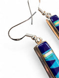 Making Waves Jewelry and Accessories sterling silver dangle earrings with geometric blue, turquoise, and opal inlay.