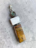 Making Waves Jewelry and Accessories geometric pendant with tiger's eye, white stone, and labradorite in sterling silver