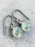 Making Waves Jewelry and Accessories round green fluorite drop earrings bezel-set in polished 925 sterling silver