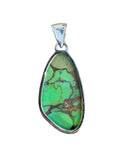 Making Waves Jewelry and Accessories handcrafted green turquoise pendant in a polished 925 sterling silver setting.