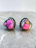 Making Waves Jewelry and Accessories heart stud earrings with pink spiny oyster shell and twisted sterling silver rope.