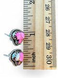 Making Waves Jewelry and Accessories heart stud earrings in pink spiny oyster shell and sterling silver with rope trim