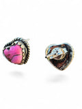 Making Waves Jewelry and Accessories heart stud earrings with pink spiny oyster shell and twisted sterling silver rope