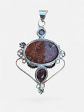 Making Waves Jewelry and Accessories artisan sterling silver pendant with oval jasper and teardrop amethyst stones.