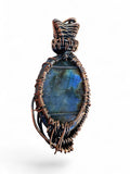 Making Waves Jewelry and Accessories labradorite Tree of Life pendant with intricate oxidized copper wire wrapping.