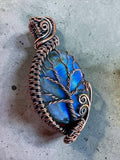 Making Waves Jewelry and Accessories handcrafted labradorite pendant with oxidized copper wire tree of life design