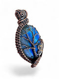 Making Waves Jewelry and Accessories handcrafted labradorite pendant with oxidized copper wire tree of life design