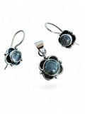 Making Waves Jewelry and Accessories sterling silver pendant and drop earring set featuring floral labradorite stones.