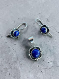 Making Waves Jewelry and Accessories floral jewelry set with deep blue lapis lazuli cabochons set in 925 sterling silver