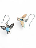 Making Waves Jewelry and Accessories sterling silver bat dangle earrings with oval Larimar cabochon stones.