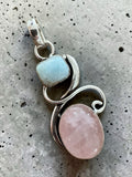 Making Waves Jewelry and Accessories sterling silver pendant with blue Larimar and pink Rose Quartz gemstones
