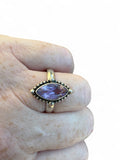Making Waves Jewelry and Accessories marquise cut amethyst ring in sterling silver with beaded bezel detail on finger