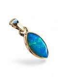 Making Waves Jewelry and Accessories marquise-cut opal pendant with blue and green flashes in a gold-tone setting.