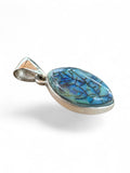 Making Waves Jewelry and Accessories marquise pendant with blue and teal webbed stone in polished sterling silver