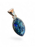 Making Waves Jewelry and Accessories marquise pendant with a blue and teal mosaic stone set in polished sterling silver