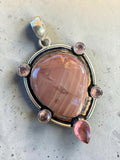 Making Waves Jewelry and Accessories mauve teardrop gemstone pendant in 925 sterling silver with faceted pink accents