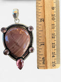 Making Waves Jewelry and Accessories mauve teardrop gemstone pendant in 925 sterling silver with pink accent stones