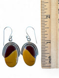 Making Waves Jewelry and Accessories sterling silver oval Mookaite Jasper dangle earrings with wire detail and ruler