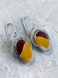 Making Waves Jewelry and Accessories sterling silver dangle earrings with oval Mookaite Jasper stones in burgundy and gold