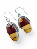 Making Waves Jewelry and Accessories oval Mookaite Jasper drop earrings in sterling silver with burgundy and yellow tones