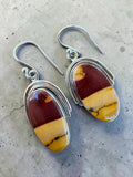 Making Waves Jewelry and Accessories oval Mookaite Jasper drop earrings in sterling silver with burgundy and yellow