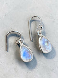 Making Waves Jewelry and Accessories teardrop moonstone dangle earrings in polished sterling silver with blue flash