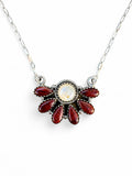 Making Waves Jewelry and Accessories artisan moonstone and red jasper fan necklace in sterling silver