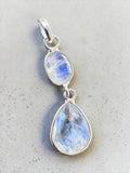 Making Waves Jewelry and Accessories sterling silver double drop pendant with iridescent oval and teardrop moonstones