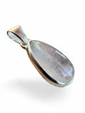Making Waves Jewelry and Accessories teardrop moonstone pendant in polished 925 sterling silver with pear-shaped stone.