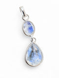 Making Waves Jewelry and Accessories double drop moonstone pendant in sterling silver with oval and teardrop stones.
